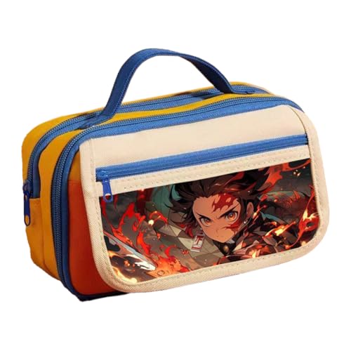 Kamado Tanjiro Federmäppchen Anime Kamado Nezuko Federmäppchen, mehrere Fächer, große Kapazität, Federmäppchen mit Griffschlaufe und Magnetschnallenverschluss, Make-up-Schreibwaren-Tasche für Teenager von Xinchangda