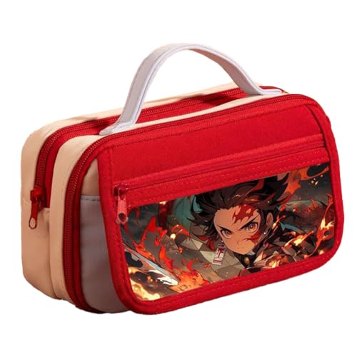 Kamado Tanjiro Federmäppchen Anime Kamado Nezuko Federmäppchen, mehrere Fächer, große Kapazität, Federmäppchen mit Griffschlaufe und Magnetschnallenverschluss, Make-up-Schreibwaren-Tasche für Teenager von Xinchangda