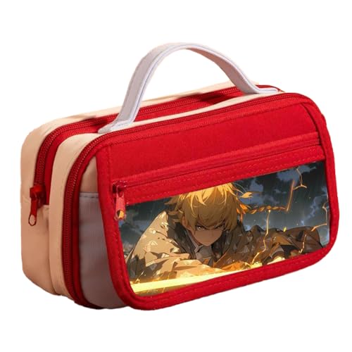 Kamado Tanjiro Federmäppchen Anime Kamado Nezuko Federmäppchen, mehrere Fächer, große Kapazität, Federmäppchen mit Griffschlaufe und Magnetschnallenverschluss, Make-up-Schreibwaren-Tasche für Teenager von Xinchangda