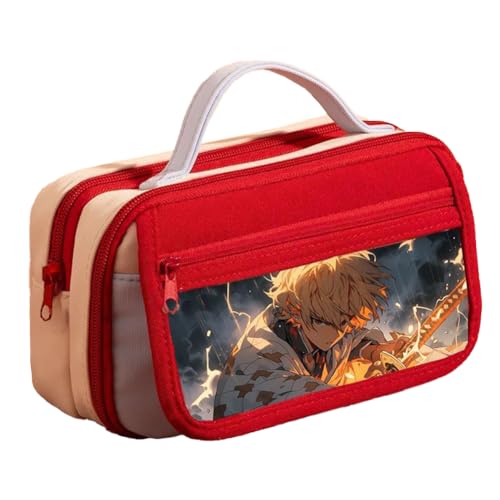 Kamado Tanjiro Federmäppchen Anime Kamado Nezuko Federmäppchen, mehrere Fächer, große Kapazität, Federmäppchen mit Griffschlaufe und Magnetschnallenverschluss, Make-up-Schreibwaren-Tasche für Teenager von Xinchangda
