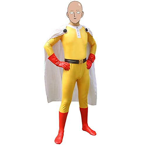 One Punch Man Saitama Cosplay Kostüm Jumpsuit Outfit Unisex Kampfanzug Komplettset Uniformen für Halloween, Saitama, L von Xinchangda