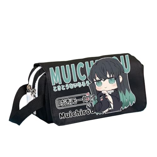 Tomioka Giyuu Federmäppchen Kanroji Mitsuri Federmäppchen Anime Federmäppchen Große Kapazität Doppelfach Reißverschluss Federmäppchen mit Griffband Weiß Schwarz Stiftebox Make-up Organizer Geldbörse von Xinchangda