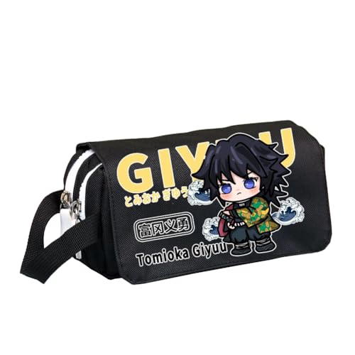 Tomioka Giyuu Federmäppchen Kanroji Mitsuri Federmäppchen Anime Federmäppchen Große Kapazität Doppelfach Reißverschluss Federmäppchen mit Griffband Weiß Schwarz Stiftebox Make-up Organizer Geldbörse von Xinchangda