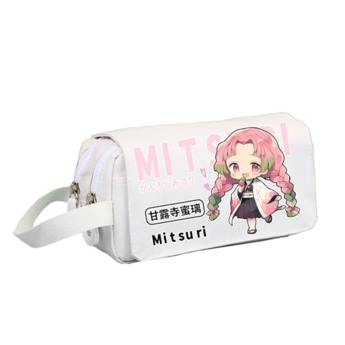 Tomioka Giyuu Federmäppchen Kanroji Mitsuri Federmäppchen Anime Federmäppchen Große Kapazität Doppelfach Reißverschluss Federmäppchen mit Griffband Weiß Schwarz Stiftebox Make-up Organizer Geldbörse von Xinchangda