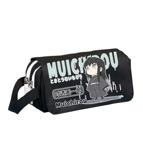 Tomioka Giyuu Federmäppchen Kanroji Mitsuri Federmäppchen Anime Federmäppchen Große Kapazität Doppelfach Reißverschluss Federmäppchen mit Griffband Weiß Schwarz Stiftebox Make-up Organizer Geldbörse von Xinchangda