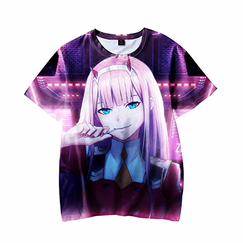 Uni Darling in The Franxx T-Shirt Anime Print Zero Two Kurzarm T-Shirt Cartoon Sommer Casual Atmungsaktiv Lose Rundhals Kurzarm Tops, Typ 1, L von Xinchangda
