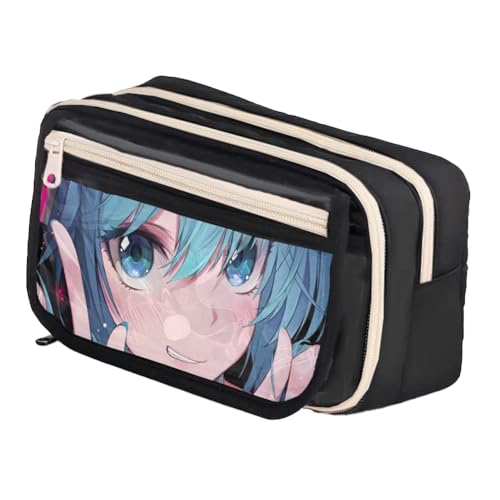 Xinchangda Anime Federmäppchen Miku Stiftebox Stifteetui Große Kapazität Anime Stifttasche Schreibwaren Etui für Studenten, Schwarz 3, 21* 8*13cm, Federmäppchen von Xinchangda