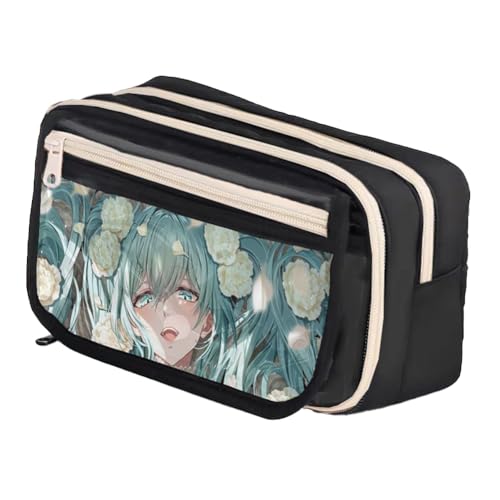 Xinchangda Anime Federmäppchen Miku Stiftebox Stifteetui Große Kapazität Anime Stifttasche Schreibwaren Etui für Studenten, schwarz 1, 21* 8*13cm, Federmäppchen von Xinchangda