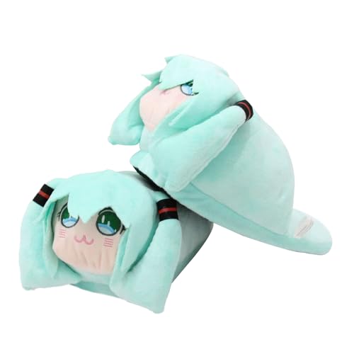 Xinchangda Anime Miku Plüsch Hausschuhe Damen Herren Winter Warme Baumwolle Hausschuhe Casual Indoor Haus Hausschuhe Cartoon Flauschige Hausschuhe Unisex, Miku, 37 1/3 EU von Xinchangda