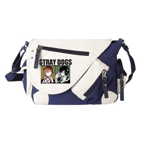 Xinchangda BSD Dazai Osamu Umhängetaschen Ranpo Edogawa Umhängetasche Anime Nakahara Chuuya Handtasche Große Kapazität Casual Leichte Mode Messenger Bag für Damen Herren Shool Arbeit Reisen, Blau Typ von Xinchangda