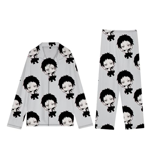 Xinchangda Bungo Stray Dogs Schlafanzug Langarm Oberteil Hose Set Nakahara Chuuya Nakajima Atsushi Anime Pyjama Loungewear Nachtwäsche Cartoon Nachtwäsche Erwachsene, Akutagawa Ryunosuke, XL von Xinchangda