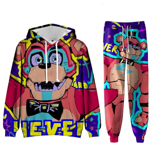 Xinchangda FNAF Kinder Kapuzenpulli und Jogginghose Set Five Night Game Asual Outfit mit Fnaf Druck Freizeitanzug Kapuzenpulli Pullover konische Hose von Xinchangda