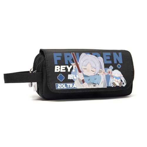 Xinchangda Frieren Federmäppchen, großes Fassungsvermögen, Doppelreißverschluss, Federmäppchen, Anime-Federmäppchen, Jungen und Mädchen, Cartoon-Stifttasche, Organizer, Schreibwaren-Taschen, Schwarz von Xinchangda