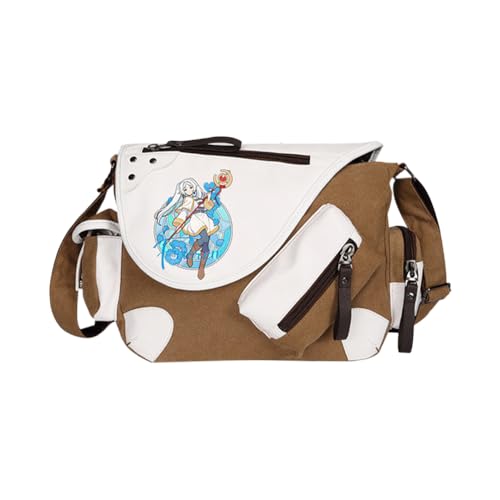 Xinchangda Frieren Schultertaschen Fern/Stark Umhängetasche Anime Flamme Handtasche Mehrere Seitentaschen Große Kapazität Lässige Leichte Mode Messenger Bag für Damen Herren Shool Arbeit Reisen, Khaki von Xinchangda