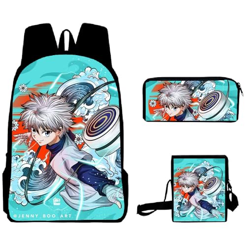 Xinchangda GON·Freecss Rucksack 3-teiliges Set Killua Zaoldyeck Chrollo Lucilfer Anime Federmäppchen Umhängetasche Casual Schultasche für Jungen und Mädchen, Killua Zaoldyeck, 40*30*13CM, Schulranzen von Xinchangda
