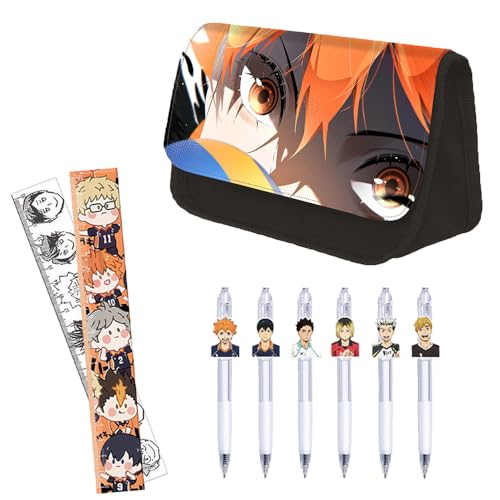 Xinchangda Haikyuu!! Schreibwarentasche, 3-teiliges Set, Shoyo Hinata/Tobio Kageyama Anime Federmäppchen & Anime-Stifte & Lineal, großes Fassungsvermögen, Stifteetui, Schulbedarf-Set für Mädchen und von Xinchangda