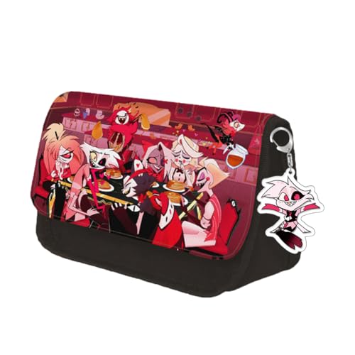 Xinchangda Hazbin Hotel Anime Federmäppchen mit Schlüsselanhänger Angel Dust/Alastor Große Kapazität Mäppchen Cartoon Pencil Case für Kinder Mädchen Jungen Geschenk von Xinchangda