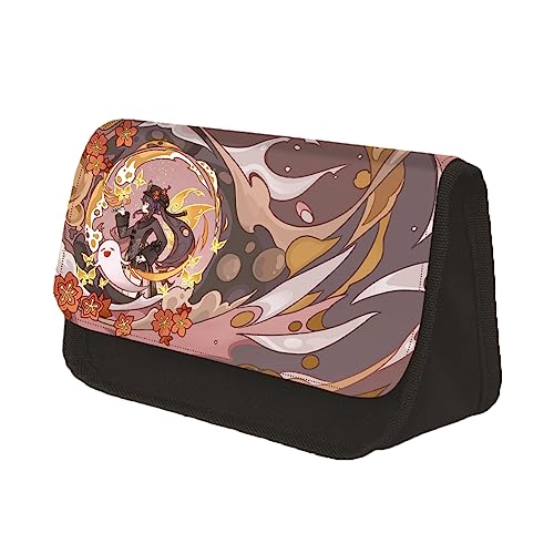 Xinchangda HuTao Federmäppchen mit Anime-Cartoon-Motiv, aus Polyester, doppellagig, dreieckig, kreativer Anime-Druck, Schreibwaren-Tasche für Mädchen, Jungen, Studenten, Typ 1, 13*7.5*22cm, von Xinchangda