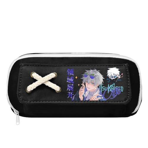 Xinchangda JJK Anime Federmäppchen Gojo Satoru Federmäppchen Stiftebox Große Kapazität Stifttasche Studenten Schreibwaren Tasche für Studenten Teenager, Schwarz 3, 21x5.5x11CM, Federmäppchen von Xinchangda