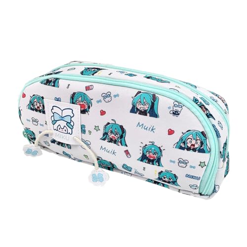 Xinchangda Miku Federmäppchen Anime Miku Federmäppchen Weiß Doppelreißverschluss Große Kapazität Federmäppchen Leichte Stiftebox Make-up Schreibwaren Organizer Bleistifttasche für Teenager von Xinchangda
