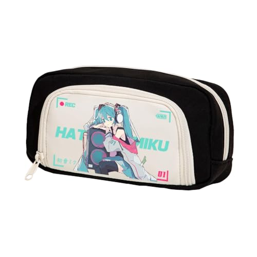 Xinchangda Miku Federmäppchen Miku Federmäppchen Miku Stiftetasche Anime Bleistifte Tasche Große Kapazität Bleistifte Box Doppelreißverschluss Fach Stifteetui Wasserdicht Student Schreibwaren Make-up von Xinchangda