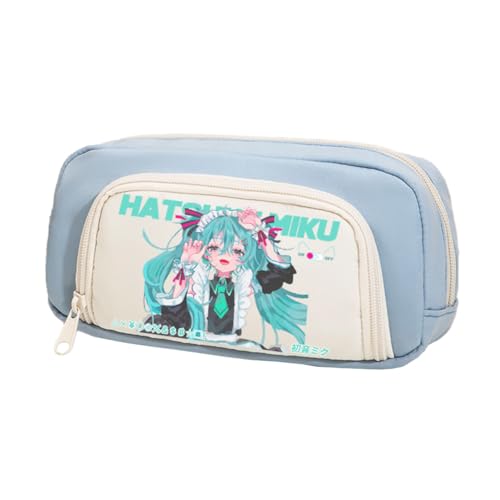 Xinchangda Miku Federmäppchen Miku Federmäppchen Miku Stiftetasche Anime Bleistifte Tasche Große Kapazität Bleistifte Box Doppelreißverschluss Fach Stifteetui Wasserdicht Student Schreibwaren Make-up von Xinchangda