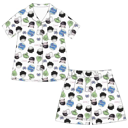 Xinchangda Mob Psycho 100 Schlafanzug Zweiteiliges Set Anime Gedruckt Kageyama Shigeo Shirt und Shorts Set Sommer Kurzarm Weich Pyjama, Kageyama Shigeo, M von Xinchangda
