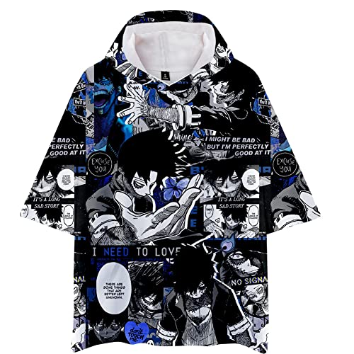 Xinchangda My Hero Academia T-Shirt mit Kapuze, Unisex, Anime Midoriya Izuku Bakugou Katsuki Druck Kurzarm Sommer Casual Mode Lose T-Shirt Top, Typ K, XL von Xinchangda