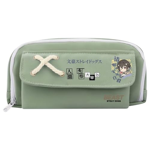 Xinchangda Nakahara Chuuya Federmäppchen Anime Dazai Osamu Federmäppchen Große Kapazität Anime Stifttasche Schreibwaren Tasche Schulbedarf, Grün 1, 21*11CM, Federmäppchen von Xinchangda