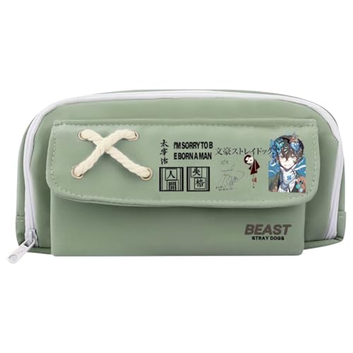 Xinchangda Nakahara Chuuya Federmäppchen Anime Dazai Osamu Federmäppchen Große Kapazität Anime Stifttasche Schreibwaren Tasche Schulbedarf, Grün 4, 21*11CM, Federmäppchen von Xinchangda