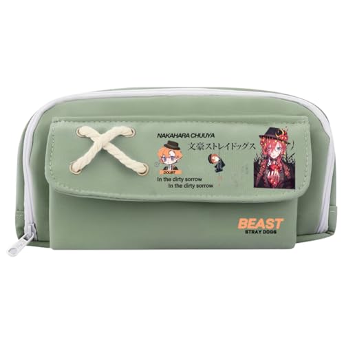 Xinchangda Nakahara Chuuya Federmäppchen Anime Dazai Osamu Federmäppchen Große Kapazität Anime Stifttasche Schreibwaren Tasche Schulbedarf, Grün 5, 21*11CM, Federmäppchen von Xinchangda