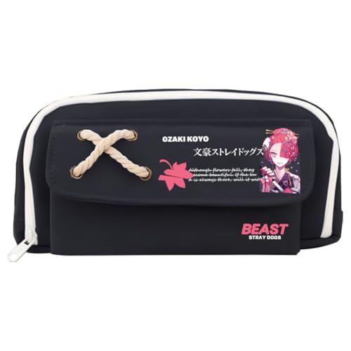Xinchangda Nakahara Chuuya Federmäppchen Anime Dazai Osamu Federmäppchen Große Kapazität Anime Stifttasche Schreibwaren Tasche Schulbedarf, Schwarz 3, 21*11CM, Federmäppchen von Xinchangda