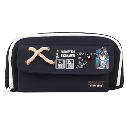 Xinchangda Nakahara Chuuya Federmäppchen Anime Dazai Osamu Federmäppchen Große Kapazität Anime Stifttasche Schreibwaren Tasche Schulbedarf, Schwarz 4, 21*11CM, Federmäppchen von Xinchangda