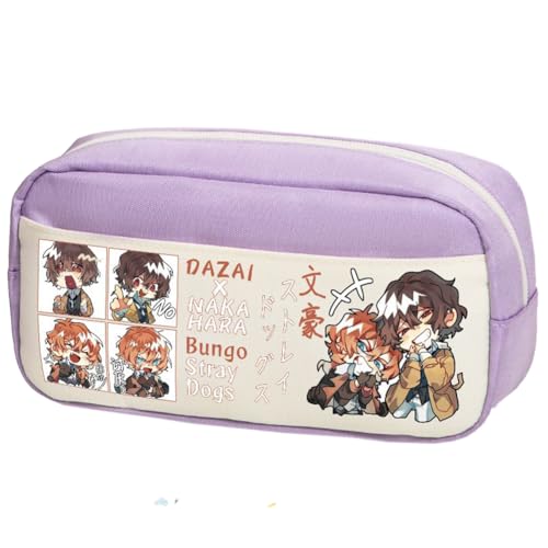 Xinchangda Nakahara Chuuya Federmäppchen Anime Ranpo Edogawa/Akutagawa Ryunosuke Federmäppchen Große Kapazität Anime Stifttasche Schreibwaren Tasche Schulbedarf, Lila 4, 24*10*12CM, Federmäppchen von Xinchangda