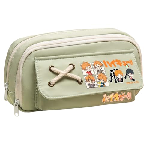Xinchangda Shoyo Hinata Federmäppchen Anime Tobio Kageyama/Kuroo Tetsurou Federmäppchen Große Kapazität Anime Stifttasche Schreibwaren Tasche Schulbedarf, Grün 2, 21*5.5*11CM, Federmäppchen von Xinchangda