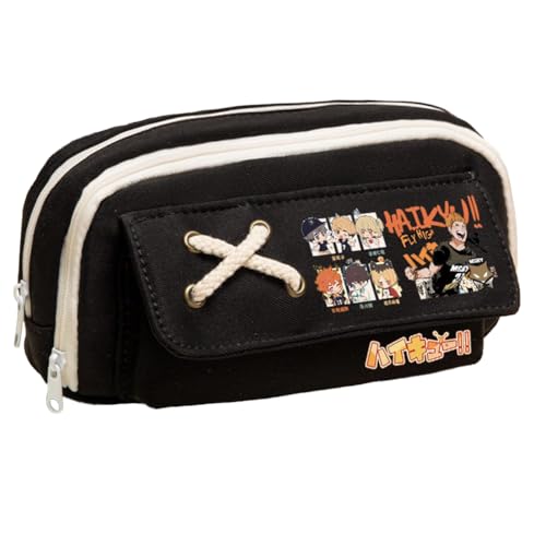 Xinchangda Shoyo Hinata Federmäppchen Anime Tobio Kageyama/Kuroo Tetsurou Federmäppchen Große Kapazität Anime Stifttasche Schreibwaren Tasche Schulbedarf, Schwarz 3, 21*5.5*11CM, Federmäppchen von Xinchangda