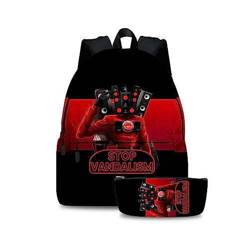 Xinchangda Spiel Toilettenrucksack 2pcs Set Kinder Rucksack Lautsprecher Schüler Schultasche Titan TV Mann Schreibwaren Aufbewahrung Schultasche, Typ18, 40 * 30 * 17cm von Xinchangda