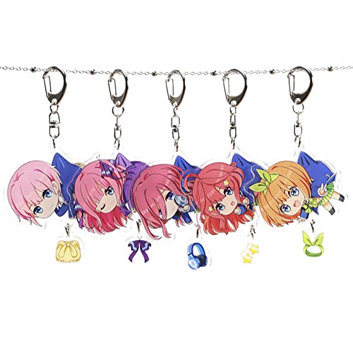 Xinchangda The Quintessential Quintuplets Schlüsselanhänger Anime Nakano Miku Nakano Ichika Acryl Schlüsselanhänger Cartoon Schlüsselanhänger Taschenzubehör 5-teiliges Set, 5 Stück von Xinchangda