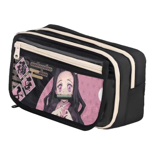 Xinchangda Tomioka Giyuu Federmäppchen Anime Kamado Tanjiro Federmäppchen Schwarz Weiß Große Kapazität Multi-Fach Wasserdicht Federmäppchen mit Magnetverschluss Stifttasche für Teenager Studenten von Xinchangda