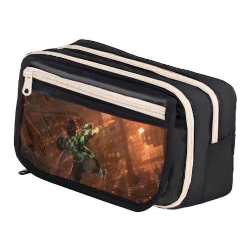 Xinchangda Tomioka Giyuu Federmäppchen Anime Kamado Tanjiro Federmäppchen Schwarz Weiß Große Kapazität Multi-Fach Wasserdicht Federmäppchen mit Magnetverschluss Stifttasche für Teenager Studenten von Xinchangda