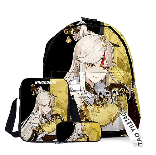 Xinchangda Xiao/ZhongLi/Raiden Ei/Venti Rucksack, 3-teiliges Anime-Rucksack, Schultertasche und Federmäppchen, 3D-Rucksack, Schultasche, Büchertasche, Laptoptasche für Jungen und Mädchen, Typ 1, von Xinchangda