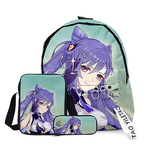 Xinchangda Xiao/ZhongLi/Raiden Ei/Venti Rucksack, 3-teiliges Anime-Rucksack, Schultertasche und Federmäppchen, 3D-Rucksack, Schultasche, Büchertasche, Laptoptasche für Jungen und Mädchen, Typ 10, von Xinchangda