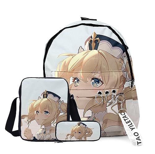 Xinchangda Xiao/ZhongLi/Raiden Ei/Venti Rucksack, 3-teiliges Anime-Rucksack, Schultertasche und Federmäppchen, 3D-Rucksack, Schultasche, Büchertasche, Laptoptasche für Jungen und Mädchen, Typ 16, von Xinchangda