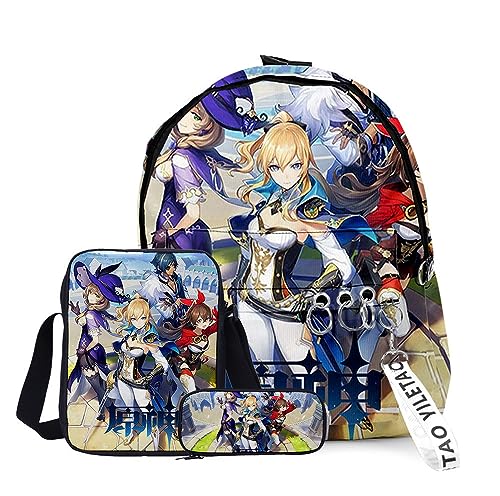 Xinchangda Xiao/ZhongLi/Raiden Ei/Venti Rucksack, 3-teiliges Anime-Rucksack, Schultertasche und Federmäppchen, 3D-Rucksack, Schultasche, Büchertasche, Laptoptasche für Jungen und Mädchen, Typ 19, von Xinchangda