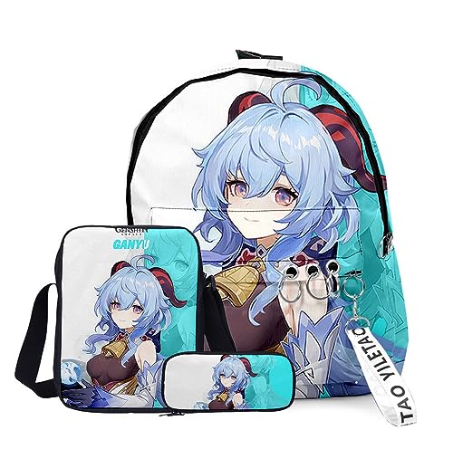 Xinchangda Xiao/ZhongLi/Raiden Ei/Venti Rucksack, 3-teiliges Anime-Rucksack, Schultertasche und Federmäppchen, 3D-Rucksack, Schultasche, Büchertasche, Laptoptasche für Jungen und Mädchen, Typ 4, von Xinchangda