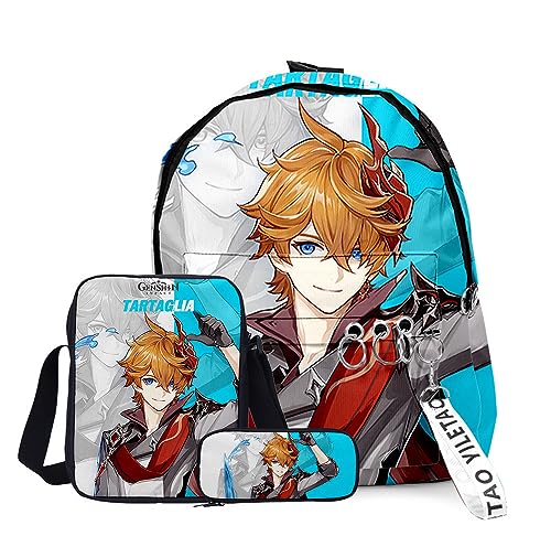 Xinchangda Xiao/ZhongLi/Raiden Ei/Venti Rucksack, 3-teiliges Anime-Rucksack, Schultertasche und Federmäppchen, 3D-Rucksack, Schultasche, Büchertasche, Laptoptasche für Jungen und Mädchen, Typ 5, von Xinchangda