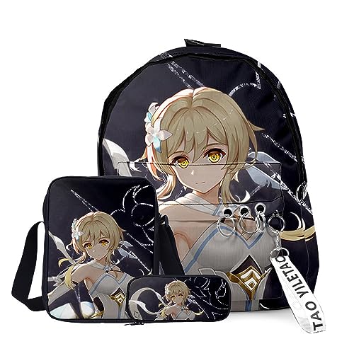 Xinchangda Xiao/ZhongLi/Raiden Ei/Venti Rucksack, 3-teiliges Anime-Rucksack, Schultertasche und Federmäppchen, 3D-Rucksack, Schultasche, Büchertasche, Laptoptasche für Jungen und Mädchen, Typ 8, von Xinchangda