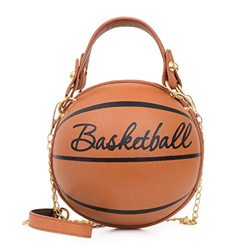 Frauen Ballform Mini Leder Handtasche Umhängetasche Mode Reise Umhängetasche Tote (Brauner Basketball) von Xindemei