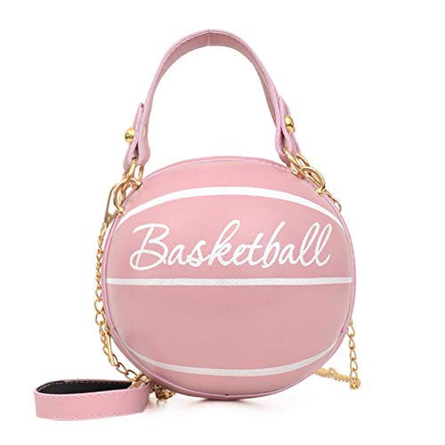 Frauen Ballform Mini Leder Handtasche Umhängetasche Mode Reise Umhängetasche Tote (Rosa Basketball) von Xindemei