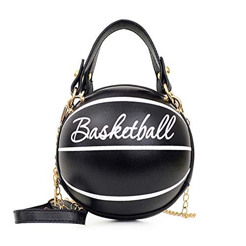 Frauen Ballform Mini Leder Handtasche Umhängetasche Mode Reise Umhängetasche Tote (Schwarzer Basketball) von Xindemei